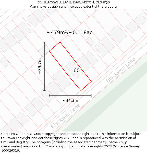 60, BLACKWELL LANE, DARLINGTON, DL3 8QG: Plot and title map