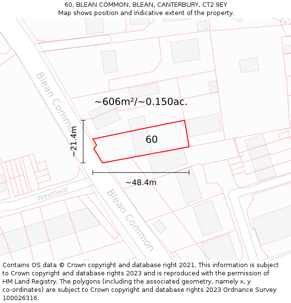 60, BLEAN COMMON, BLEAN, CANTERBURY, CT2 9EY: Plot and title map