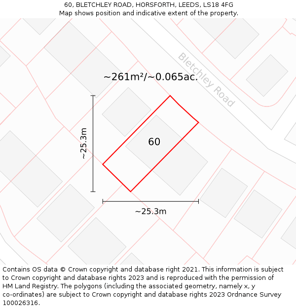 60, BLETCHLEY ROAD, HORSFORTH, LEEDS, LS18 4FG: Plot and title map