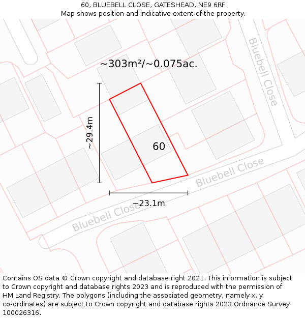 60, BLUEBELL CLOSE, GATESHEAD, NE9 6RF: Plot and title map