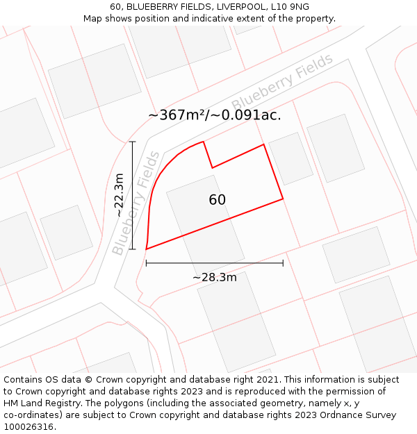 60, BLUEBERRY FIELDS, LIVERPOOL, L10 9NG: Plot and title map