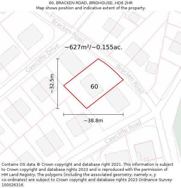 60, BRACKEN ROAD, BRIGHOUSE, HD6 2HR: Plot and title map