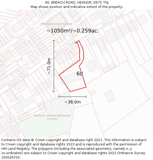 60, BREACH ROAD, HEANOR, DE75 7NJ: Plot and title map