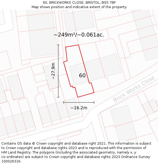 60, BRICKWORKS CLOSE, BRISTOL, BS5 7BF: Plot and title map