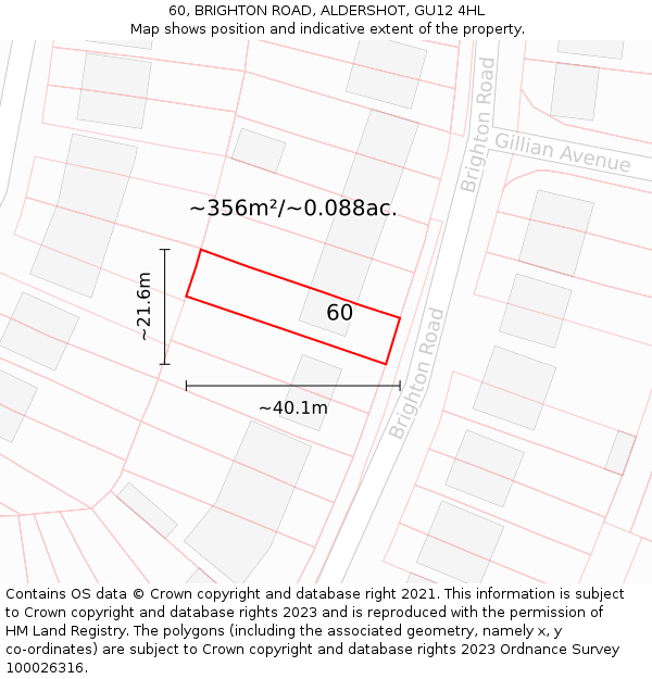 60, BRIGHTON ROAD, ALDERSHOT, GU12 4HL: Plot and title map