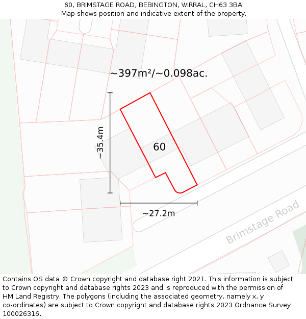 60, BRIMSTAGE ROAD, BEBINGTON, WIRRAL, CH63 3BA: Plot and title map