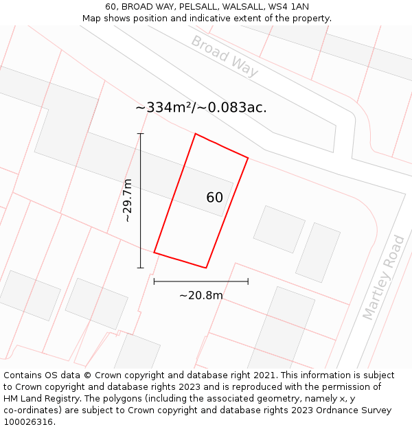 60, BROAD WAY, PELSALL, WALSALL, WS4 1AN: Plot and title map