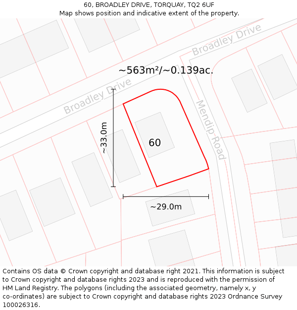 60, BROADLEY DRIVE, TORQUAY, TQ2 6UF: Plot and title map