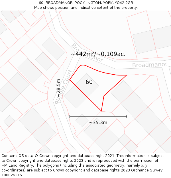 60, BROADMANOR, POCKLINGTON, YORK, YO42 2GB: Plot and title map