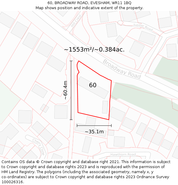 60, BROADWAY ROAD, EVESHAM, WR11 1BQ: Plot and title map