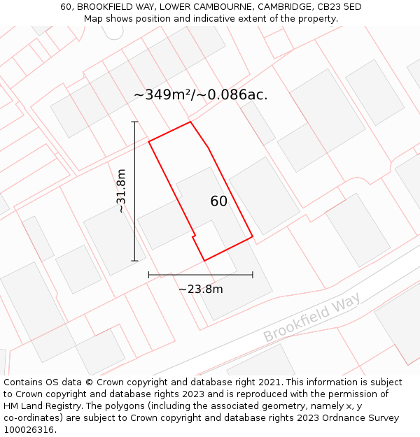 60, BROOKFIELD WAY, LOWER CAMBOURNE, CAMBRIDGE, CB23 5ED: Plot and title map