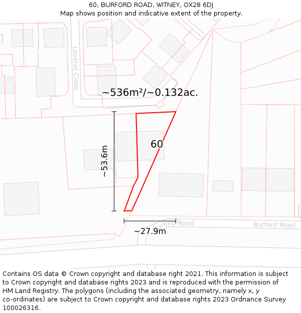 60, BURFORD ROAD, WITNEY, OX28 6DJ: Plot and title map