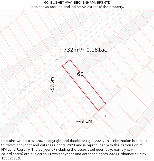 60, BUSHEY WAY, BECKENHAM, BR3 6TD: Plot and title map