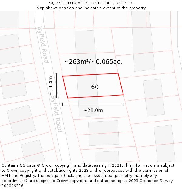 60, BYFIELD ROAD, SCUNTHORPE, DN17 1RL: Plot and title map