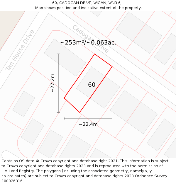 60, CADOGAN DRIVE, WIGAN, WN3 6JH: Plot and title map