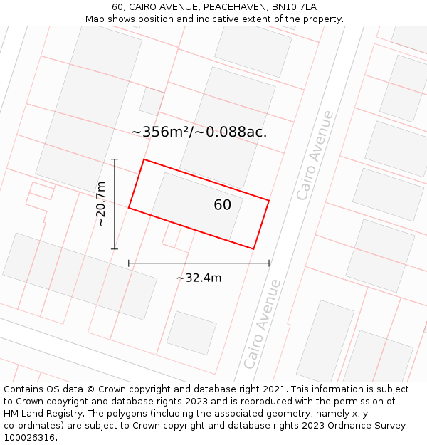 60, CAIRO AVENUE, PEACEHAVEN, BN10 7LA: Plot and title map