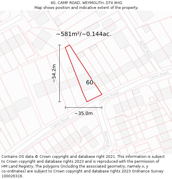 60, CAMP ROAD, WEYMOUTH, DT4 9HG: Plot and title map