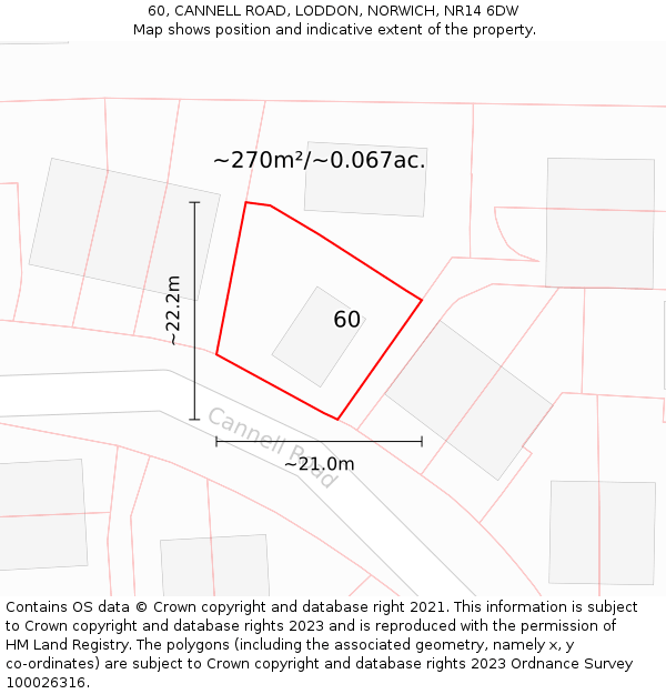 60, CANNELL ROAD, LODDON, NORWICH, NR14 6DW: Plot and title map