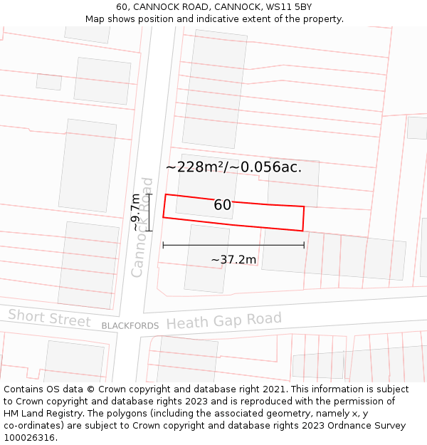 60, CANNOCK ROAD, CANNOCK, WS11 5BY: Plot and title map