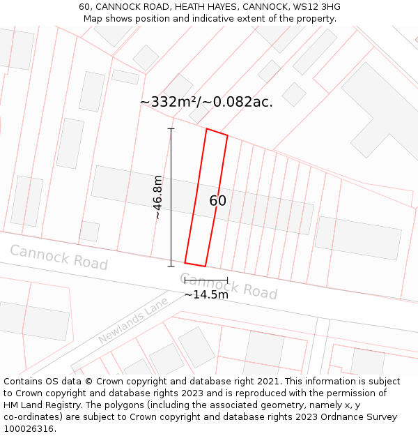 60, CANNOCK ROAD, HEATH HAYES, CANNOCK, WS12 3HG: Plot and title map