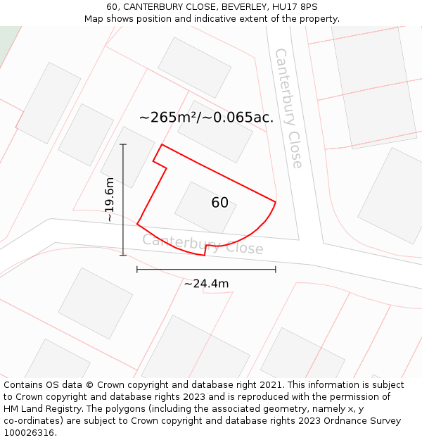 60, CANTERBURY CLOSE, BEVERLEY, HU17 8PS: Plot and title map