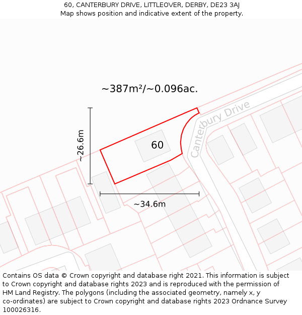 60, CANTERBURY DRIVE, LITTLEOVER, DERBY, DE23 3AJ: Plot and title map