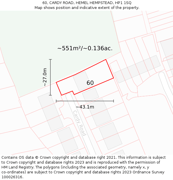 60, CARDY ROAD, HEMEL HEMPSTEAD, HP1 1SQ: Plot and title map