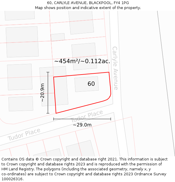 60, CARLYLE AVENUE, BLACKPOOL, FY4 1PG: Plot and title map