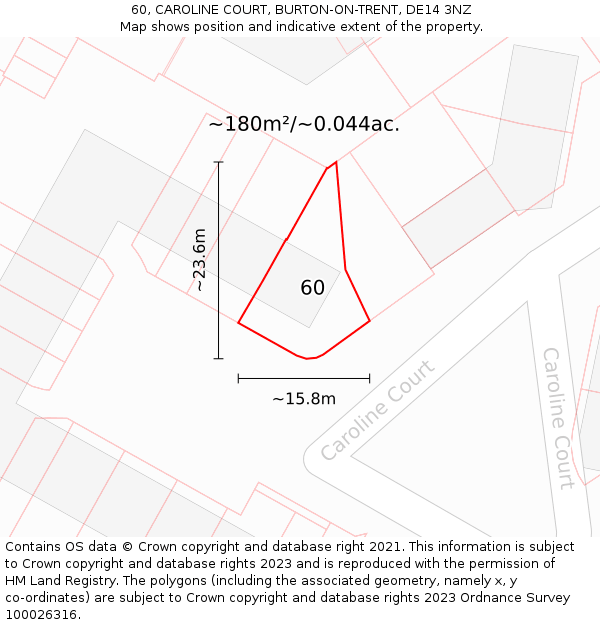 60, CAROLINE COURT, BURTON-ON-TRENT, DE14 3NZ: Plot and title map