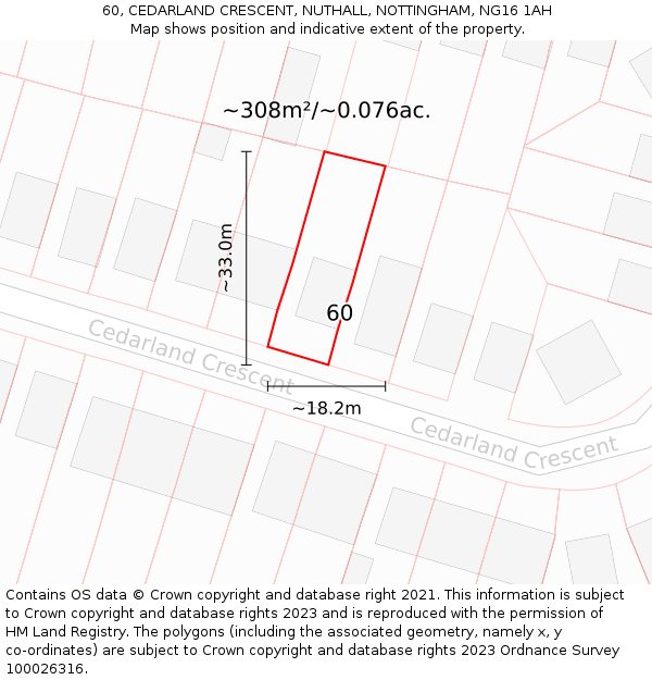 60, CEDARLAND CRESCENT, NUTHALL, NOTTINGHAM, NG16 1AH: Plot and title map