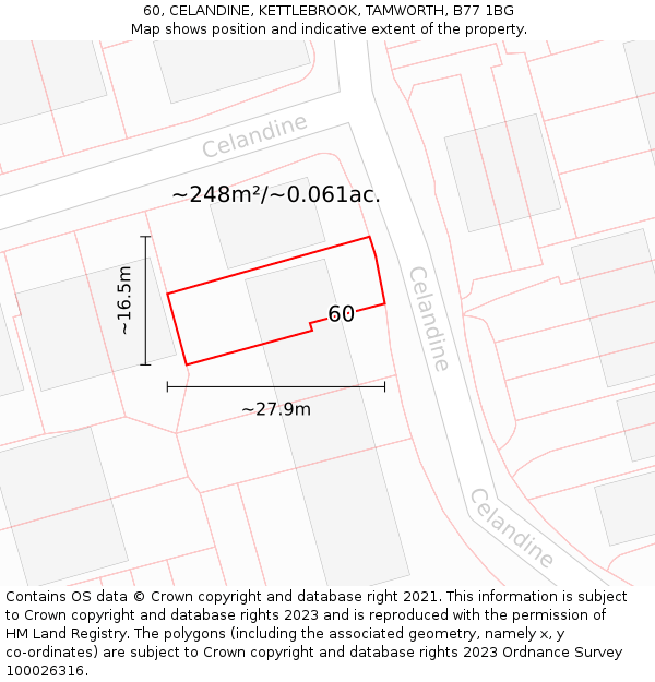 60, CELANDINE, KETTLEBROOK, TAMWORTH, B77 1BG: Plot and title map