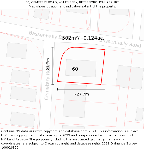 60, CEMETERY ROAD, WHITTLESEY, PETERBOROUGH, PE7 1RT: Plot and title map