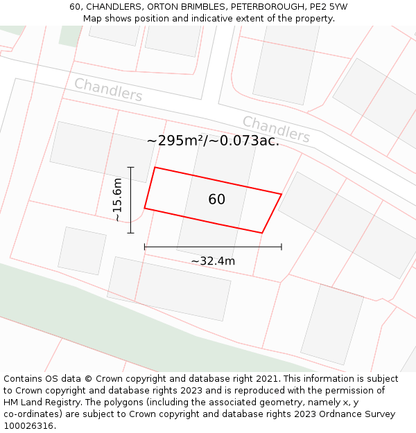 60, CHANDLERS, ORTON BRIMBLES, PETERBOROUGH, PE2 5YW: Plot and title map