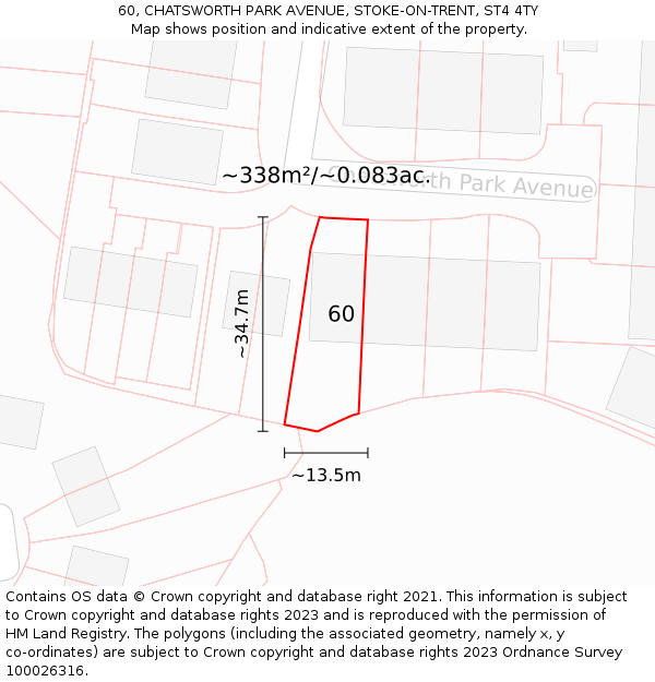 60, CHATSWORTH PARK AVENUE, STOKE-ON-TRENT, ST4 4TY: Plot and title map