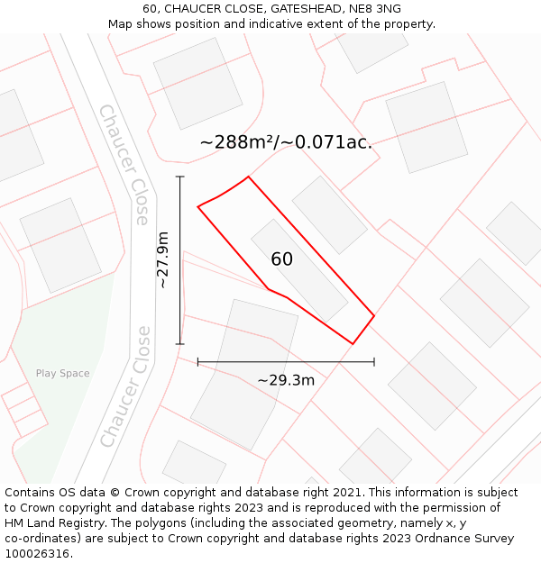 60, CHAUCER CLOSE, GATESHEAD, NE8 3NG: Plot and title map