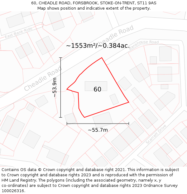 60, CHEADLE ROAD, FORSBROOK, STOKE-ON-TRENT, ST11 9AS: Plot and title map