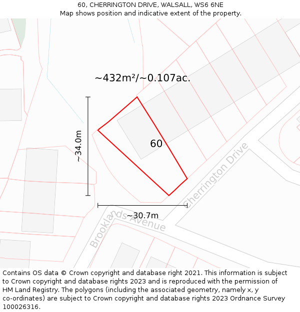 60, CHERRINGTON DRIVE, WALSALL, WS6 6NE: Plot and title map