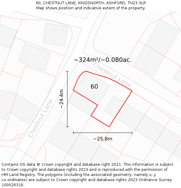 60, CHESTNUT LANE, KINGSNORTH, ASHFORD, TN23 3LR: Plot and title map