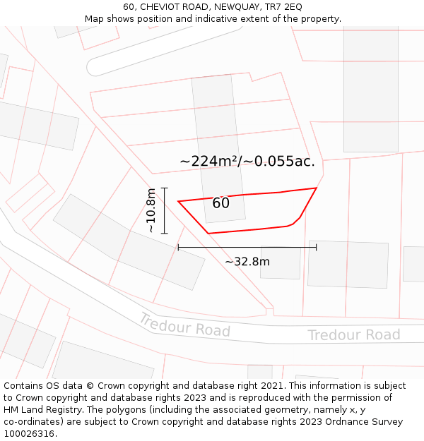 60, CHEVIOT ROAD, NEWQUAY, TR7 2EQ: Plot and title map