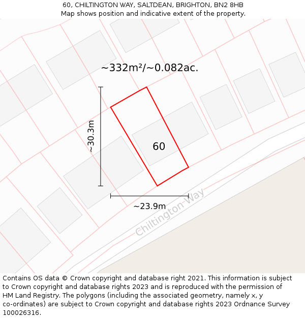 60, CHILTINGTON WAY, SALTDEAN, BRIGHTON, BN2 8HB: Plot and title map