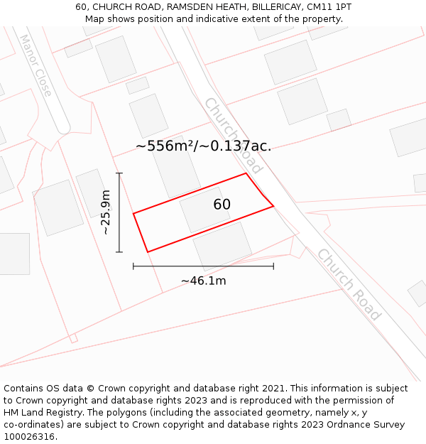 60, CHURCH ROAD, RAMSDEN HEATH, BILLERICAY, CM11 1PT: Plot and title map