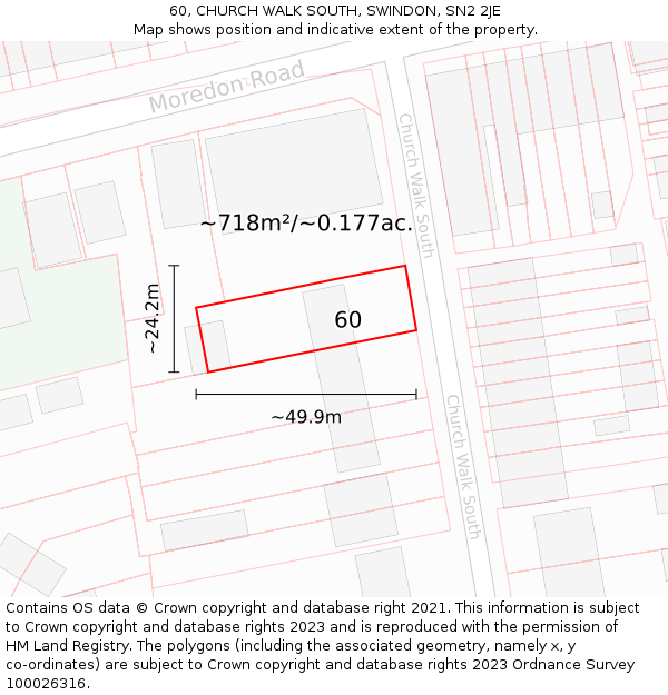 60, CHURCH WALK SOUTH, SWINDON, SN2 2JE: Plot and title map