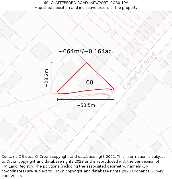 60, CLATTERFORD ROAD, NEWPORT, PO30 1PA: Plot and title map