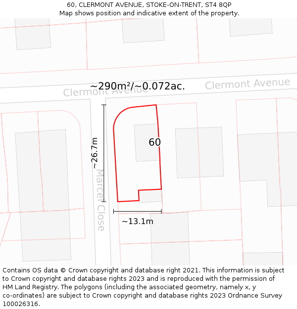 60, CLERMONT AVENUE, STOKE-ON-TRENT, ST4 8QP: Plot and title map