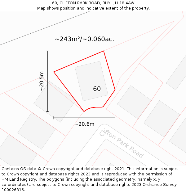 60, CLIFTON PARK ROAD, RHYL, LL18 4AW: Plot and title map