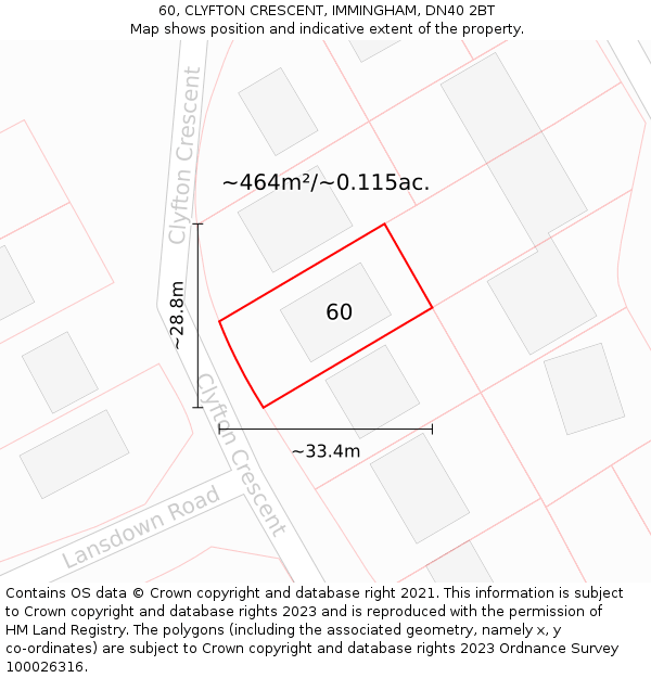 60, CLYFTON CRESCENT, IMMINGHAM, DN40 2BT: Plot and title map