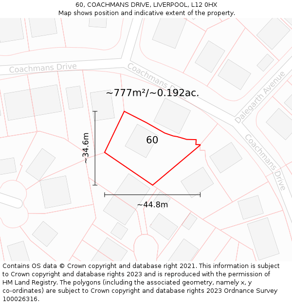 60, COACHMANS DRIVE, LIVERPOOL, L12 0HX: Plot and title map