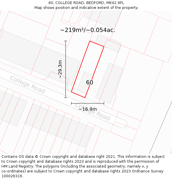 60, COLLEGE ROAD, BEDFORD, MK42 9PL: Plot and title map