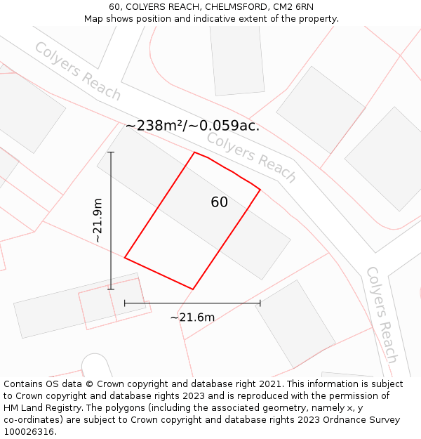 60, COLYERS REACH, CHELMSFORD, CM2 6RN: Plot and title map