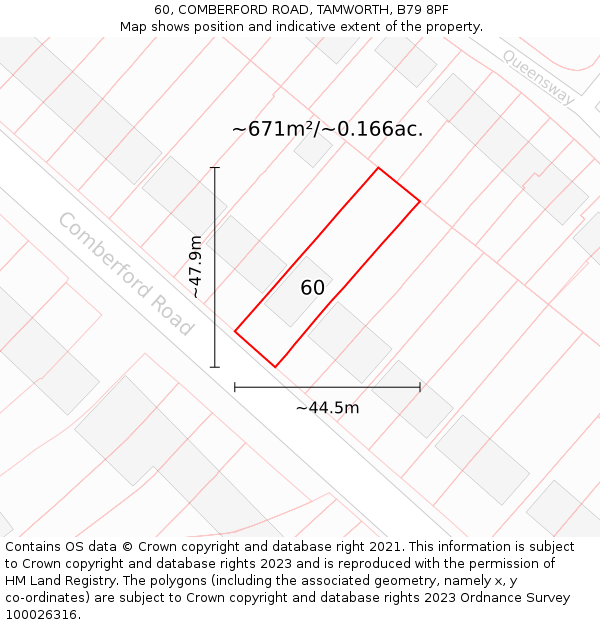 60, COMBERFORD ROAD, TAMWORTH, B79 8PF: Plot and title map